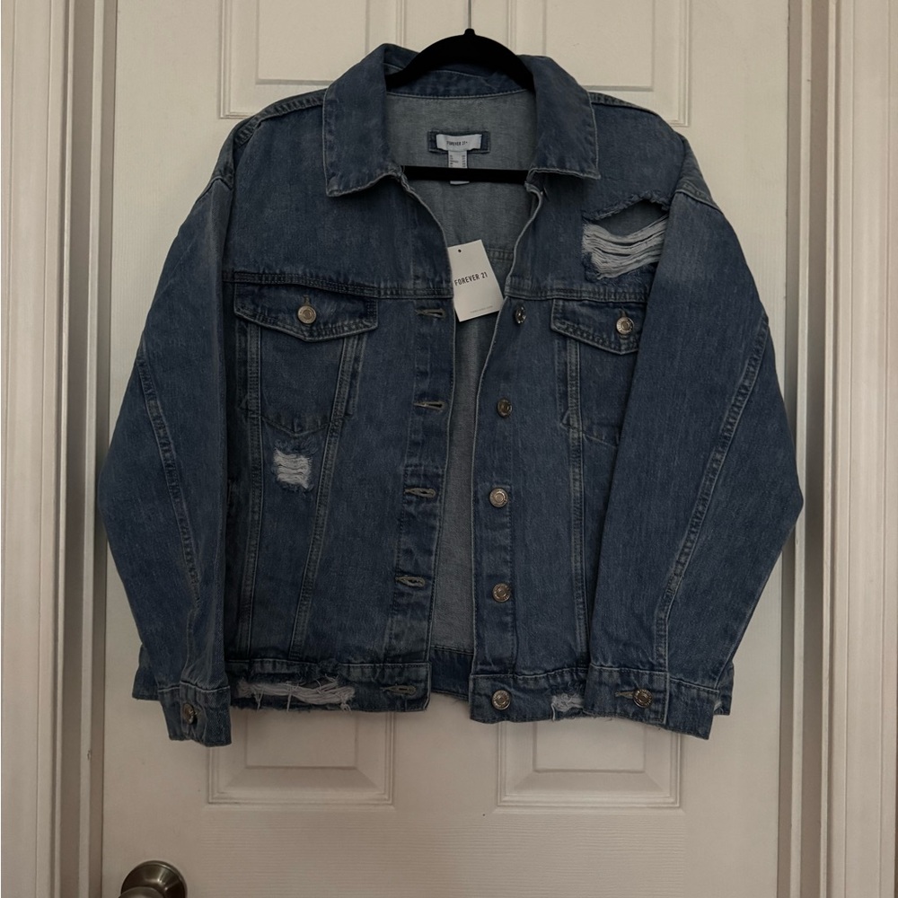 BNWT Distressed Denim Jean Jacket from Forever21